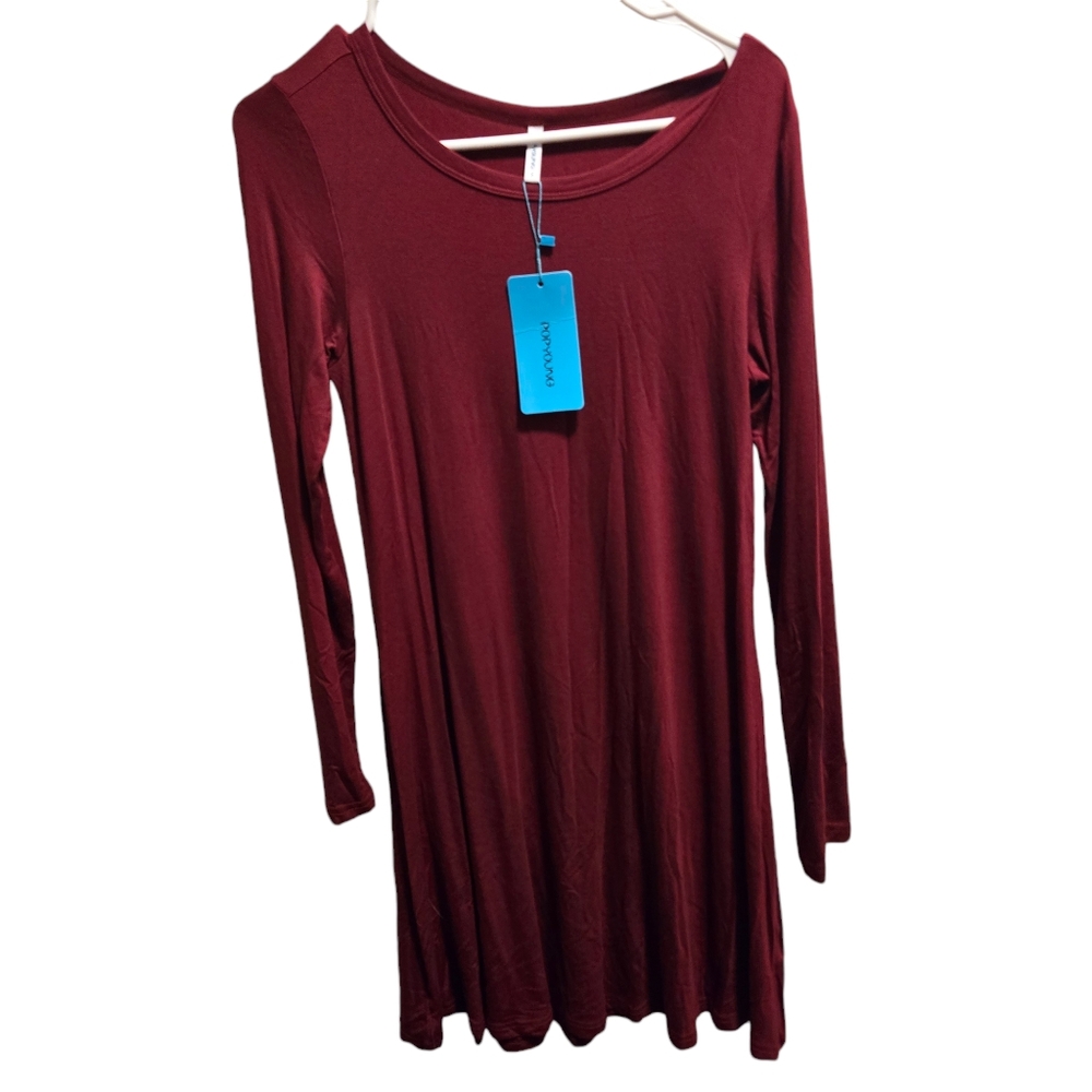 Popyoung Dark Red Long Sleeve Dress Lightweight Fabric Size Small